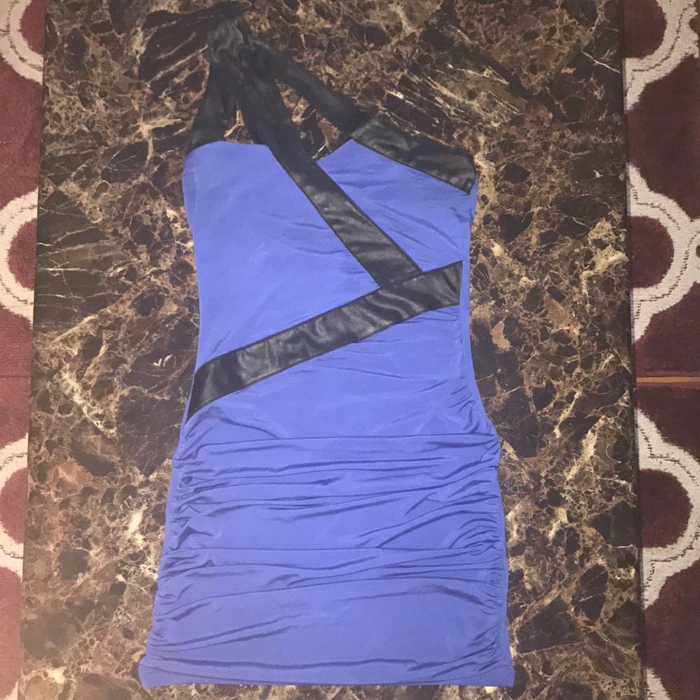 Leather Side Strapped Royal Blue Dress